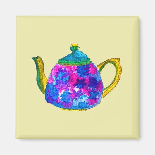 Whimsical waterverf teapot magneet (Voorkant)