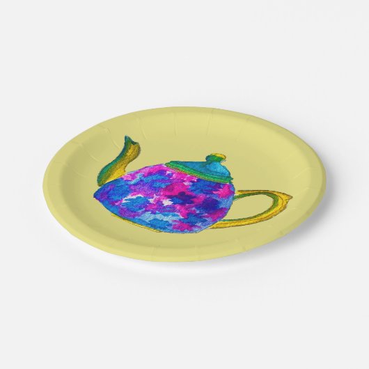 Whimsical waterverf teapot papieren bordje (Gekanteld)