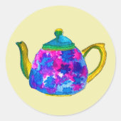 Whimsical waterverf teapot ronde sticker (Voorkant)