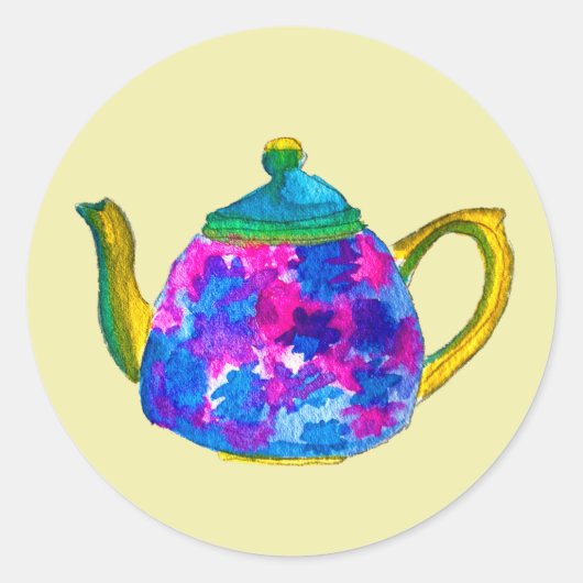 Whimsical waterverf teapot ronde sticker (Voorkant)