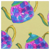 Whimsical waterverf teapot stof (Close Up)