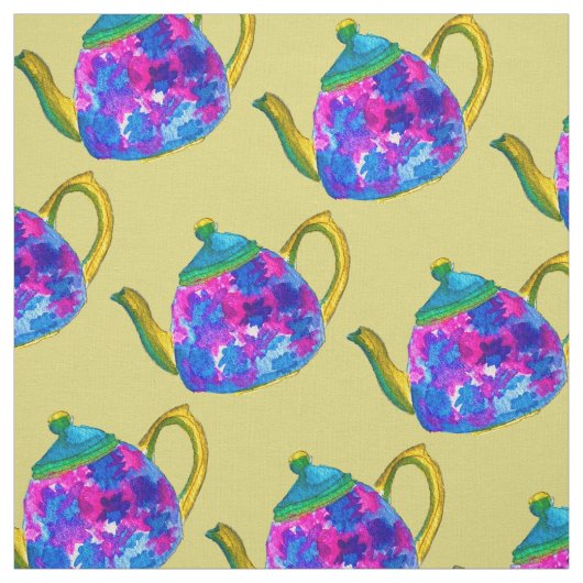 Whimsical waterverf teapot stof (Swatch)