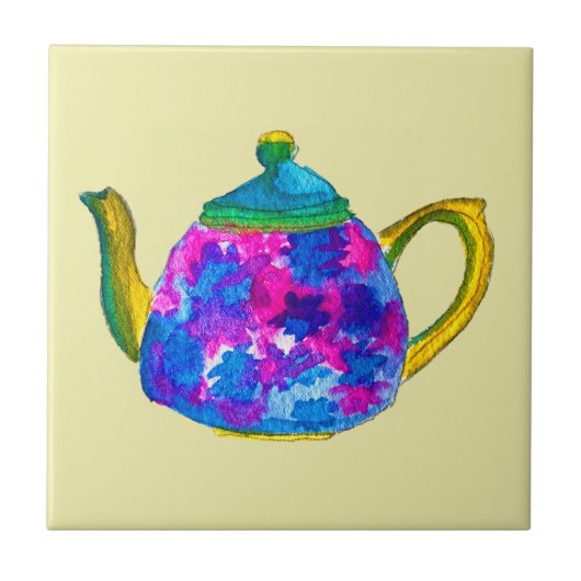 Whimsical waterverf teapot tegeltje (Voorkant)