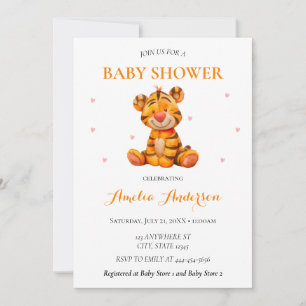 Whimsical Waterverf Tiger Pluche Baby shower Kaart
