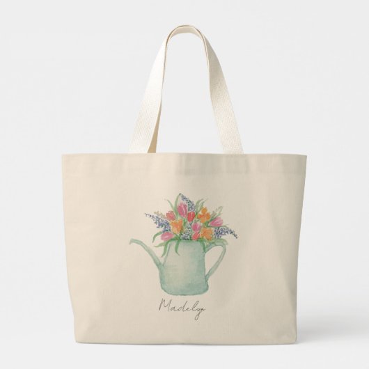 Whimsical Waterverf Tuin Grote Tote Bag (Achterkant)