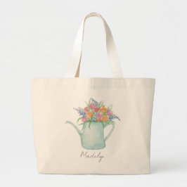 Whimsical Waterverf Tuin Grote Tote Bag