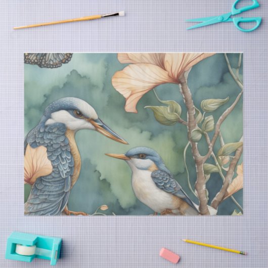 Whimsical Waterverf Tuin met Vogels Decoupage Tissuepapier (Craft)