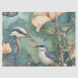 Whimsical Waterverf Tuin met Vogels Decoupage Tissuepapier