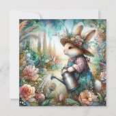 Whimsical Waterverf Tuinier KonijnenPasen Feestdagenkaart (Voorkant)