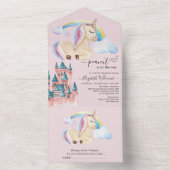 Whimsical Waterverf Unicorn Castle All In One Uitnodiging (Binnen)