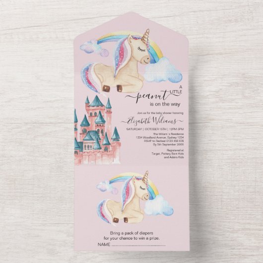Whimsical Waterverf Unicorn Castle All In One Uitnodiging (Binnen)