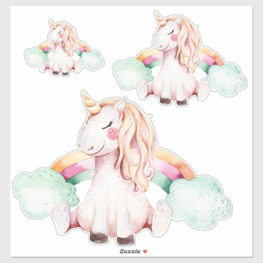 Whimsical Waterverf Unicorn Set Sticker (Vel)
