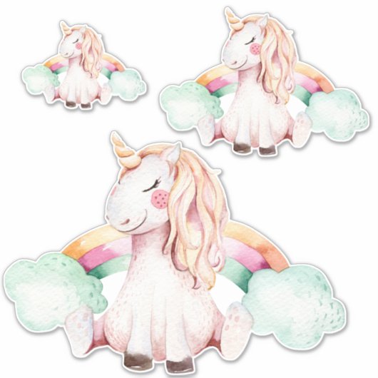 Whimsical Waterverf Unicorn Set Sticker (Voorkant)