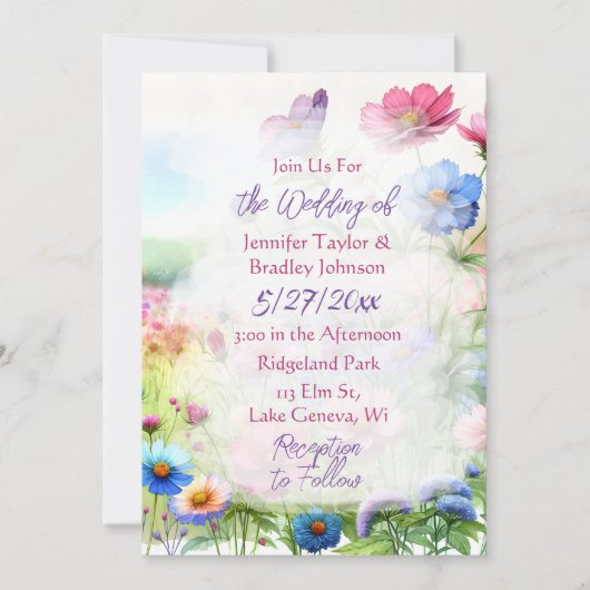 Whimsical Waterverf Vlinders Bloemenbruiloft Kaart (Voorkant)