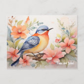 Whimsical Waterverf Vogel Bloemenkunst Briefkaart (Voorkant)