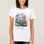 Whimsical Waterverf Vogels Nest Sprookjeshuis T-shirt (Voorkant)
