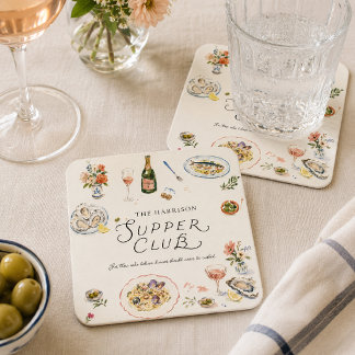 Whimsical Waterverf voor een Kustsupperclub Kartonnen Onderzetters