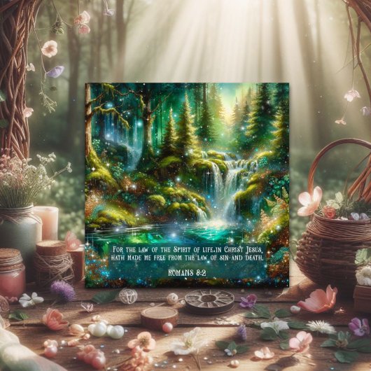 Whimsical Waterverf Waterval Bijbelvers Pasen Feestdagenkaart