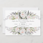 Whimsical Waterverf White Flowers Lijst Wedding Kaart (Voorkant)