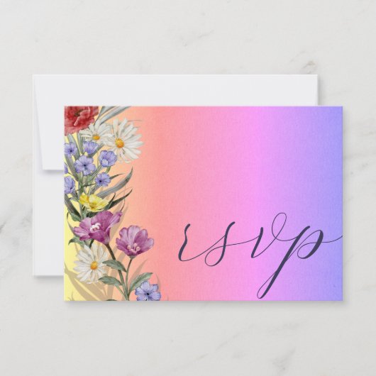 Whimsical Waterverf Wild Flower Colorful Wedding RSVP Kaartje (Voorkant)