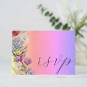 Whimsical Waterverf Wild Flower Colorful Wedding RSVP Kaartje (Staand voorkant)