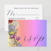 Whimsical Waterverf Wild Flower Colorful Wedding RSVP Kaartje (Voorkant / Achterkant)