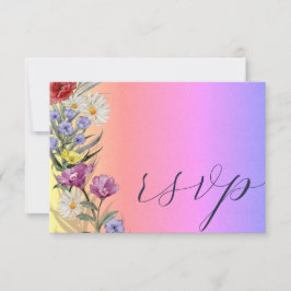 Whimsical Waterverf Wild Flower Colorful Wedding RSVP Kaartje