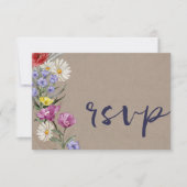 Whimsical Waterverf Wild Flower Kraft Wedding RSVP Kaartje (Voorkant)