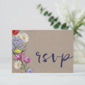 Whimsical Waterverf Wild Flower Kraft Wedding RSVP Kaartje (Staand voorkant)