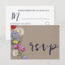 Whimsical Waterverf Wild Flower Kraft Wedding RSVP Kaartje