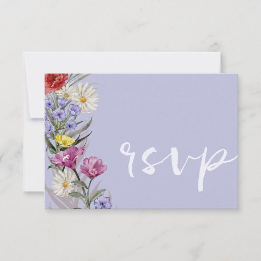 Whimsical Waterverf Wild Flower & Paars Wedding RSVP Kaartje (Voorkant)
