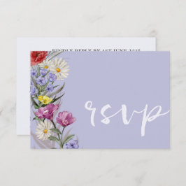 Whimsical Waterverf Wild Flower & Paars Wedding RSVP Kaartje