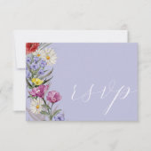 Whimsical Waterverf Wild Flower & Paars Wedding RSVP Kaartje (Voorkant)