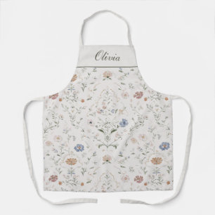 Whimsical Waterverf Wilde Bloem Aangepaste Naam Schort