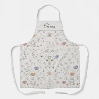 Whimsical Waterverf Wilde Bloem Aangepaste Naam Schort