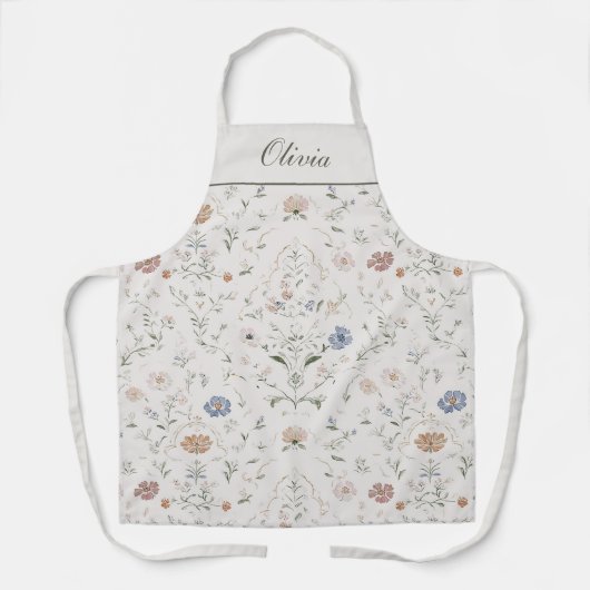 Whimsical Waterverf Wilde Bloem Aangepaste Naam Schort (Voorkant)