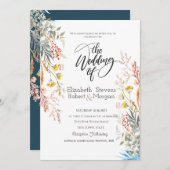 Whimsical Waterverf Wildflower bruiloft uitnodigin Kaart (Voorkant / Achterkant)