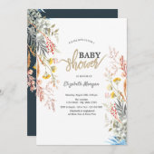 Whimsical Waterverf Wildflower Gedroogd Baby showe Kaart (Voorkant / Achterkant)