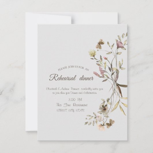 Whimsical Waterverf Wildflower repesal Dinner Kaart (Voorkant)