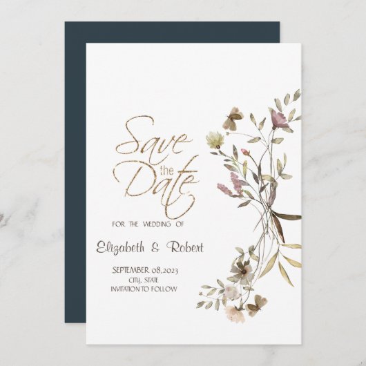Whimsical Waterverf Wildflower slaat de datum op Save The Date (Voorkant / Achterkant)