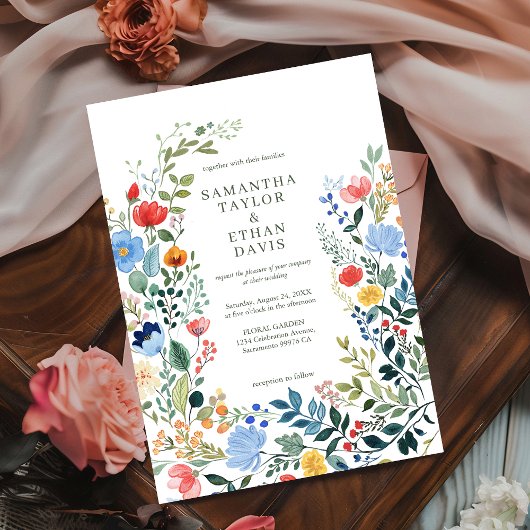 Whimsical Waterverf Wildflowers Garden Wedding Kaart