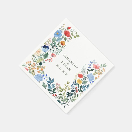 Whimsical Waterverf Wildflowers Garden Wedding Servet (Hoek)