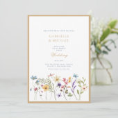 Whimsical Waterverf Wildflowers Gold Wedding Kaart (Staand voorkant)