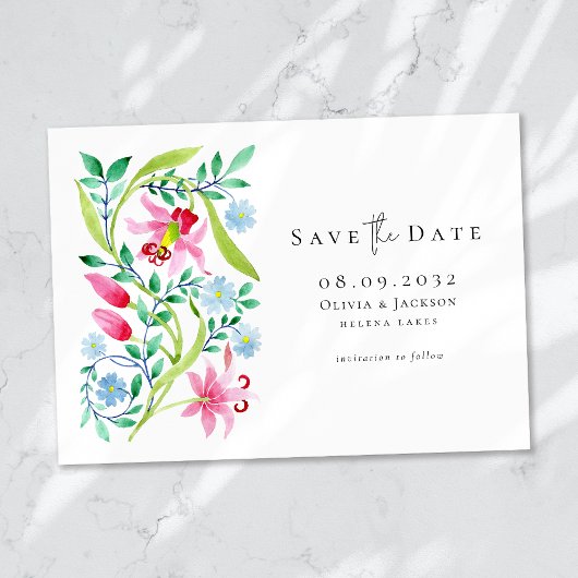Whimsical Waterverf Wildflowers Script Wedding Save The Date