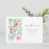 Whimsical Waterverf Wildflowers Script Wedding Save The Date (Staand voorkant)