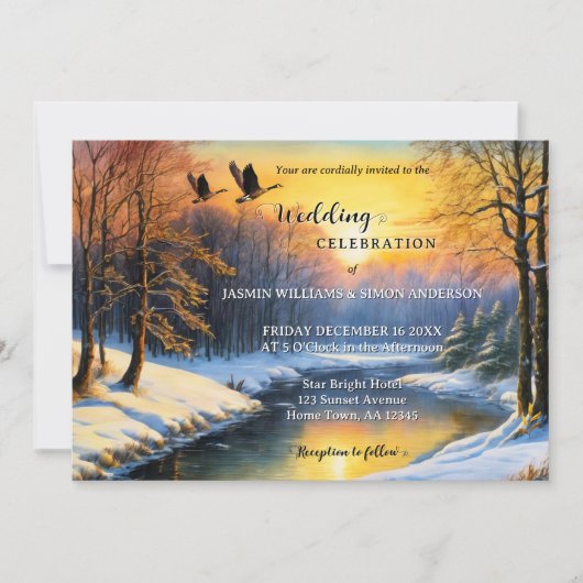 Whimsical Waterverf Winter All-in-One Wedding Kaart (Voorkant)