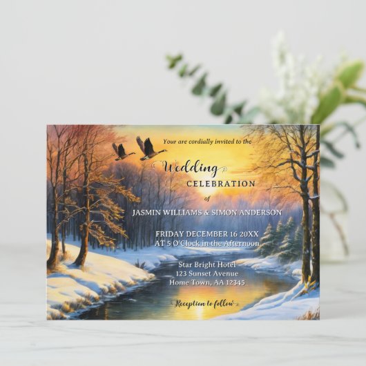 Whimsical Waterverf Winter All-in-One Wedding Kaart (Staand voorkant)