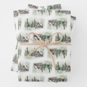 Whimsical waterverf winterbos en huisje inpakpapier vel (In situ)