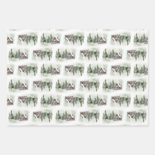 Whimsical waterverf winterbos en huisje inpakpapier vel (Voorkant)