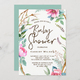 Whimsical Waterverf Wreater Baby shower Invitation Kaart